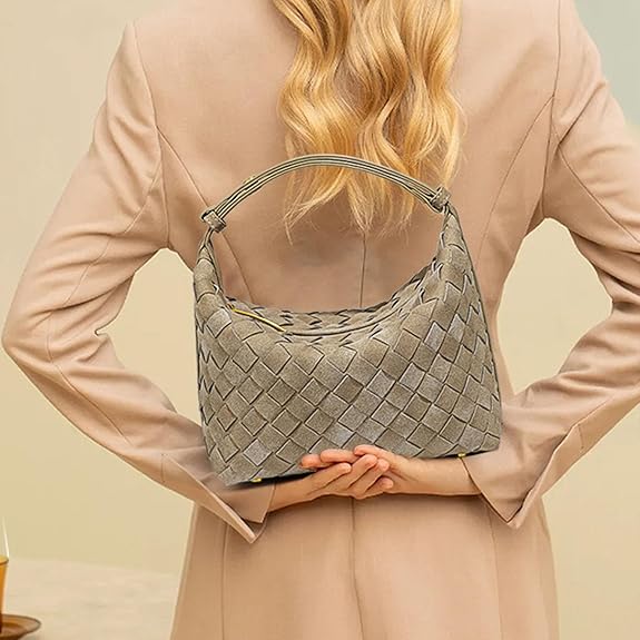 Luxurious Suede Hobo Bag - Women's Woven Leather Shoulder Bag with Spacious Interior